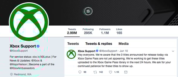 Captura de pantalla de la página de inicio de Twitter de Xbox