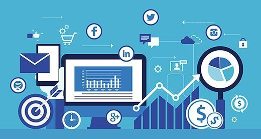 Gráfico de la pantalla de la computadora con varios iconos de redes sociales flotando a su alrededor.