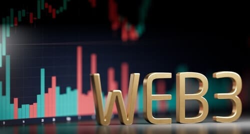 Background image of charts, with Web3 written in gold in the forefront.